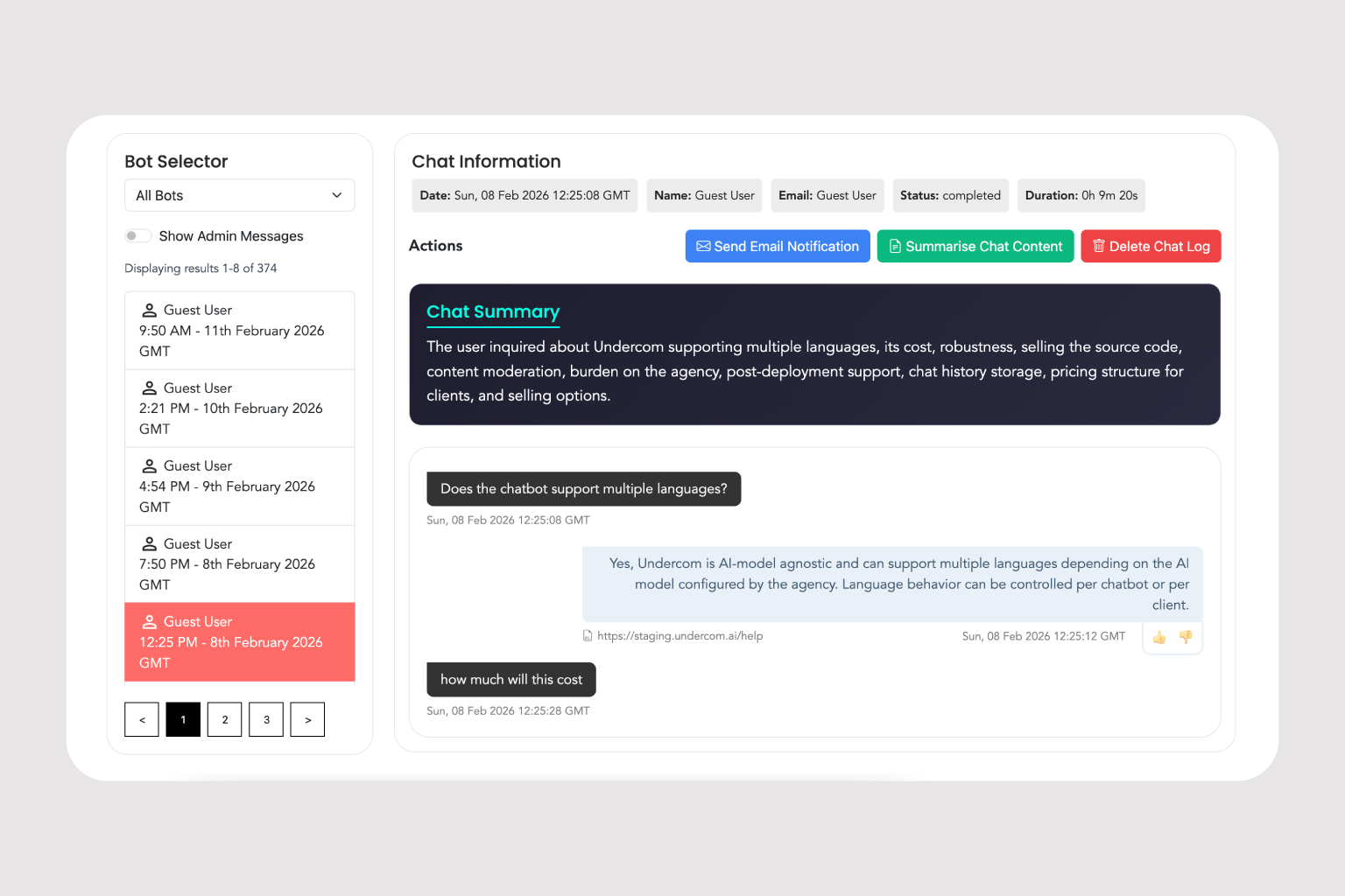Chatbot chats preview
